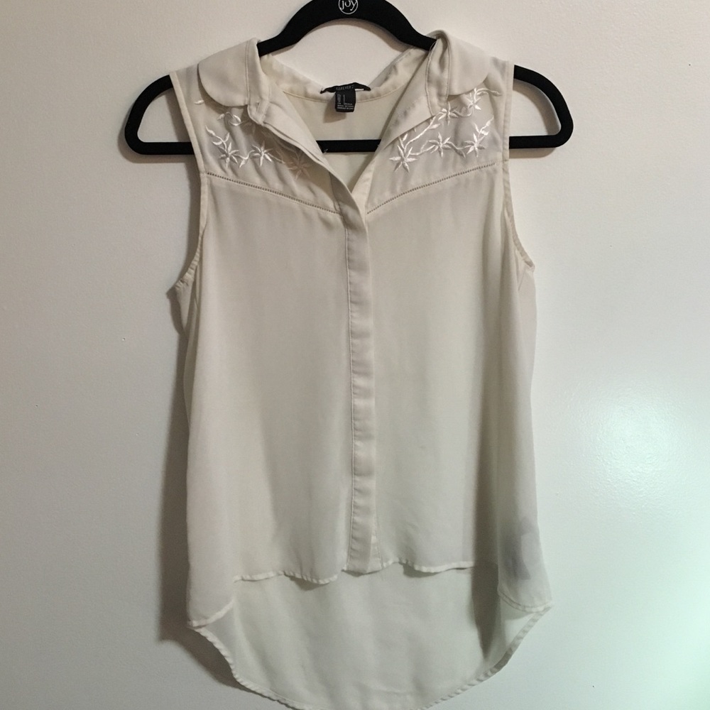off white embroidered button down tank